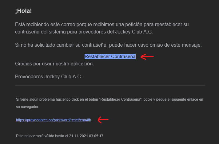 Correo de restablecimiento